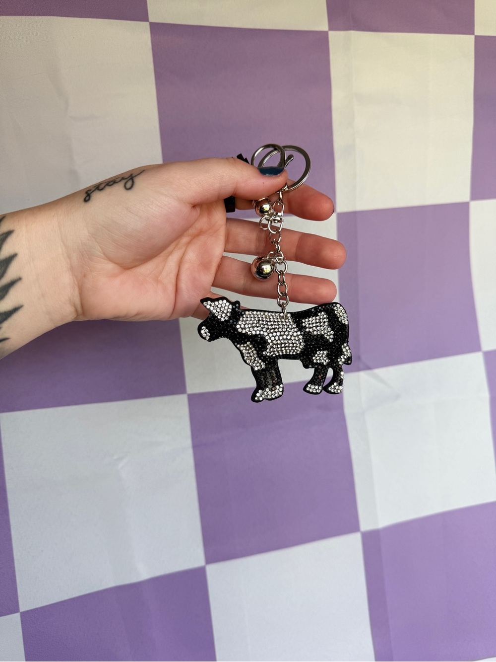 Sparkling Black & White Cow Keychain - Decorative Home Accent